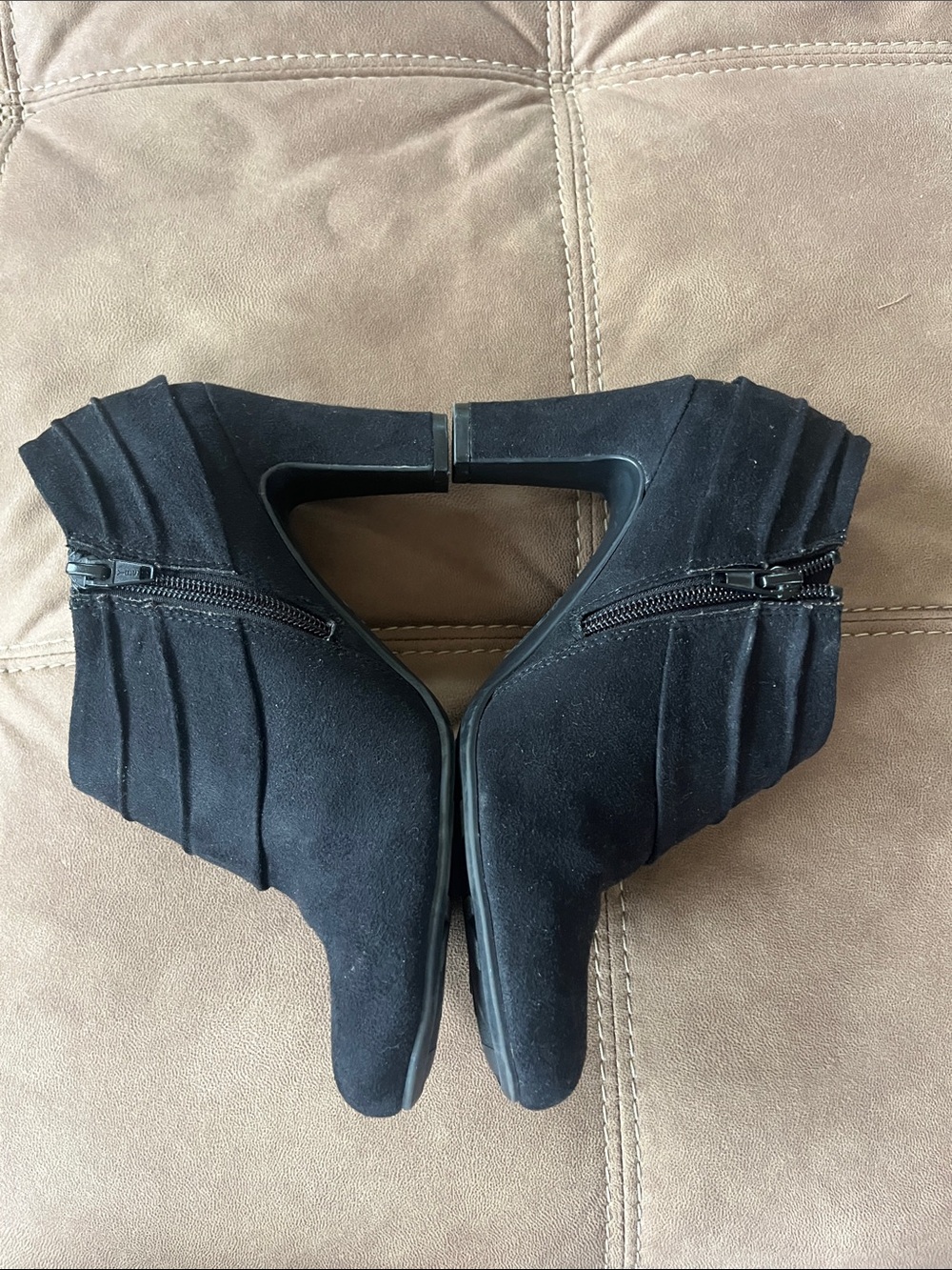 Life Stride Black Suede Ankle Booties with Outer Wrap Detail